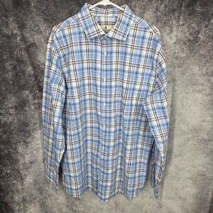 Southern‎ Pines Shirt Mens XL Blue Plaid Long Sleeve Button Up Preppy